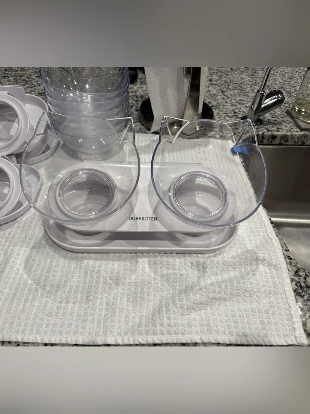 Dorakitten Clear Double Cat Bowl Set
